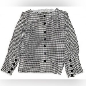 SHEIN Black and White Gingham Long Sleeve Black Button Blouse Women’s Size XL